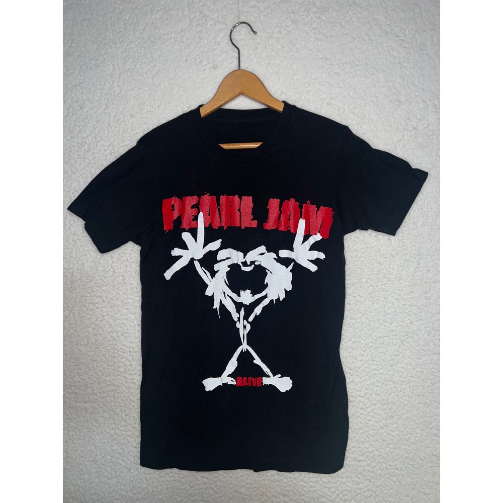 Pearl Jam Alive Stickman Setlist Graphic T-Shirt Black Mens S Grunge Rock Tee